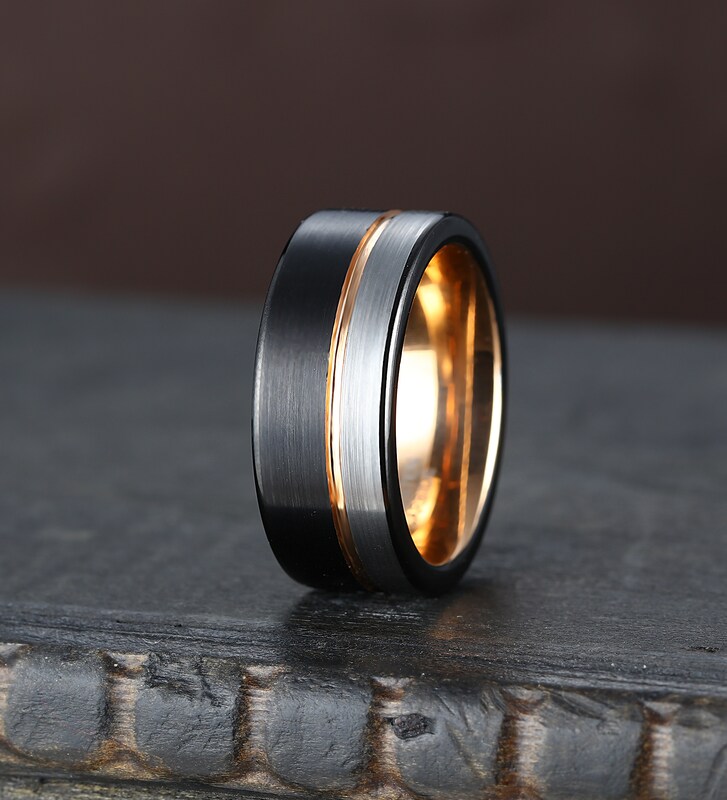 Tungsten wedding band, black and silver ring, provide engraving, 8mm wide band, two color wedding ring, anniversary match band, gift for him